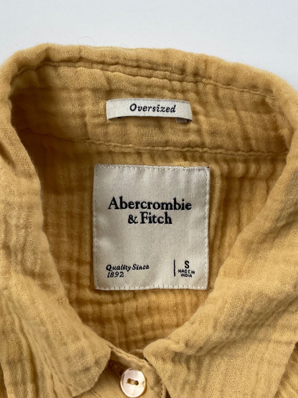 Abercrombie & Fitch Oversized Double Gauze Button Up Shirt Sz S Yellow Boho - Picture 4 of 10